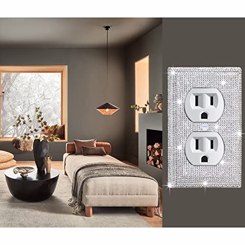 Gaocai 2 Pcs Shiny Silver Rhinestones Outlet Covers Wall Plates Light Switch Cover Plate Rhinestones Outlet Plate Decoration Outlet Switch Cover Wall Plate Outlet Cover - Image 5