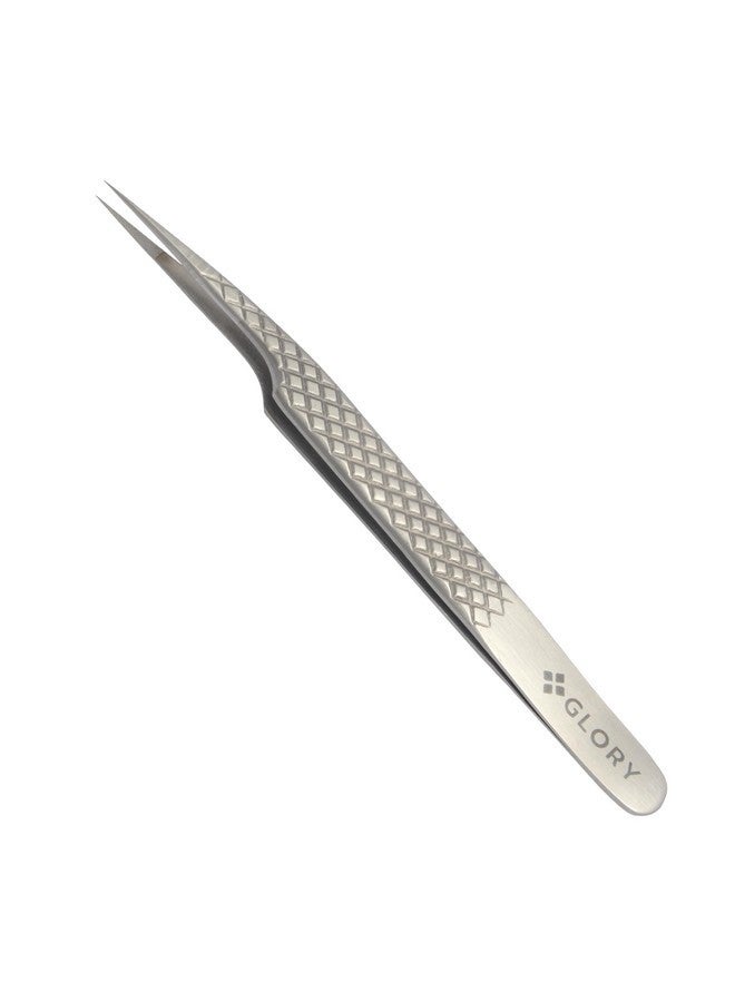 Glory Precision Fiber Tips Perfect Tweezers For Isolation And Classic Eyelash Extensions, Stainless Steel Pro Straight Tip Anti-Slip Anti-Static Diamond Grip Eyelash Tweezers - Image 2