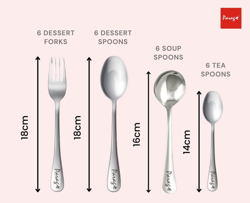Parage 24 Pieces Stainless Steel Cutlery Set for Home & Kitchen (Contains: 6 Table Spoons, 6 Forks, 6 Tea Spoons, 6 Soup Spoons), Spoon Set, Luxury Dining Tableware Gift for House Warming, Silver - Image 3