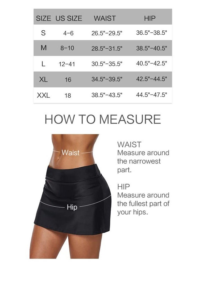 Rekita Women Swim Skirt Solid Color Waistband Skort Bikini Bottom, Black, M - Image 3