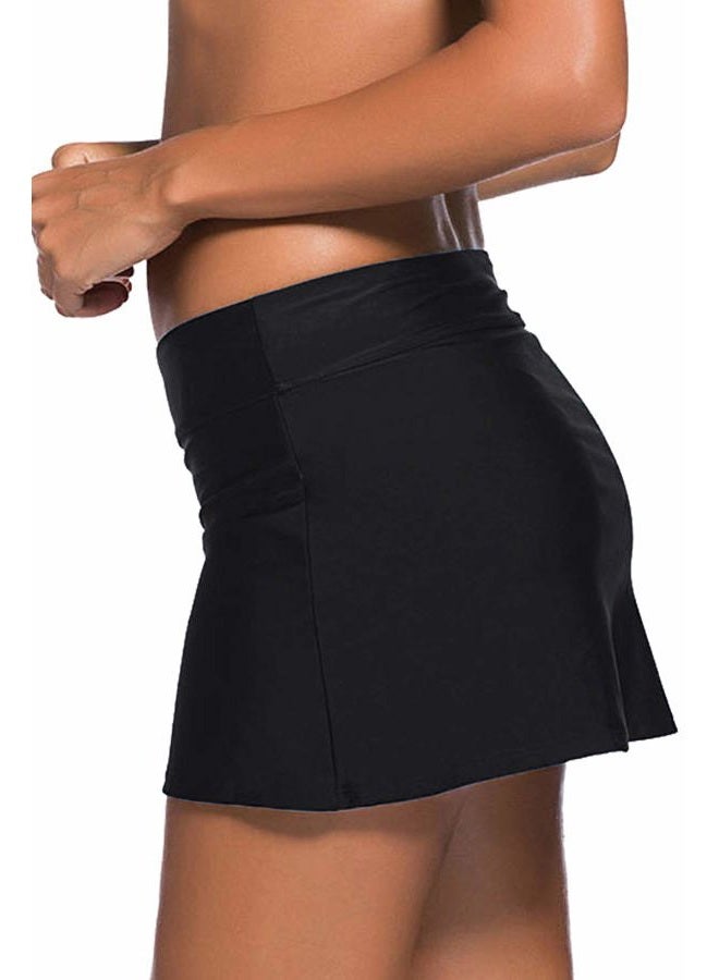 Rekita Women Swim Skirt Solid Color Waistband Skort Bikini Bottom, Black, M - Image 2