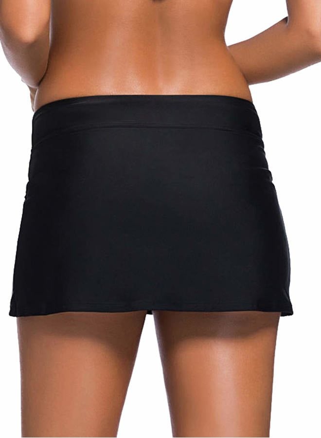 Rekita Women Swim Skirt Solid Color Waistband Skort Bikini Bottom, Black, M - Image 4