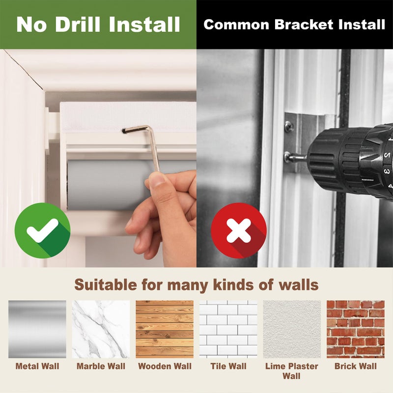 HESTIA No Drill Cordless Blackout Roller Shades with Valance Waterproof Privacy Blinds for Shower Window, Screwless UV Protection Fabric for Bathroom/Kitchen/Office/Exterior, Grey, 23" W X 36" H - Image 5
