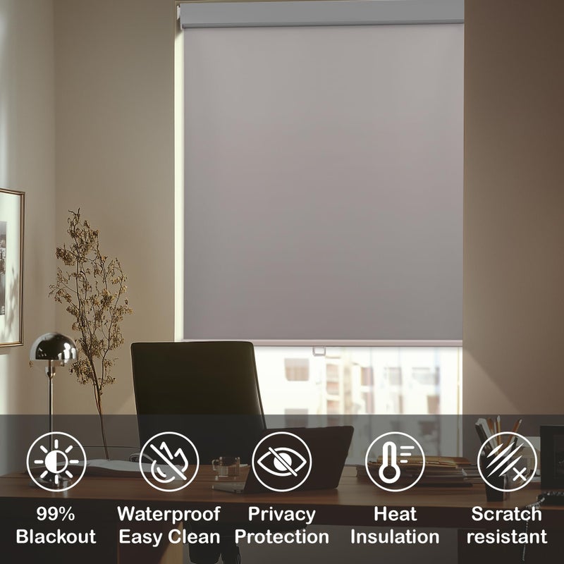 HESTIA No Drill Cordless Blackout Roller Shades with Valance Waterproof Privacy Blinds for Shower Window, Screwless UV Protection Fabric for Bathroom/Kitchen/Office/Exterior, Grey, 23" W X 36" H - Image 3