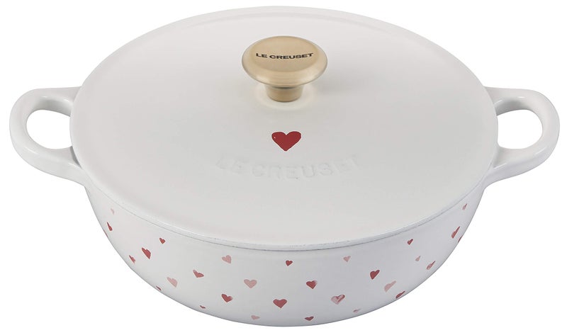 Le Creuset Le Creuset L'Amour Enameled Cast Iron Soup Pot, 2.75 Quarts, White with Heart Applique & Light Gold Knob  - Image 1