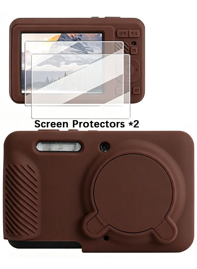دبليو أف أف أو غطاء سيليكون مع واقي شاشة زجاجي مقسّى لكاميرا كوداك PIXPRO FZ55، غطاء حماية ناعم من السيليكون PIXPRO FZ55 مع غطاء عدسة قابل للإزالة، نحيف ومضاد للخدوش، لون القهوة - Image 1