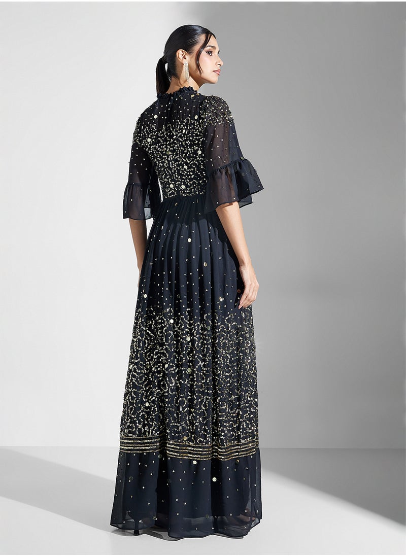 Amelia Rose Embellished Flared Sleeve Dress  - Image 2