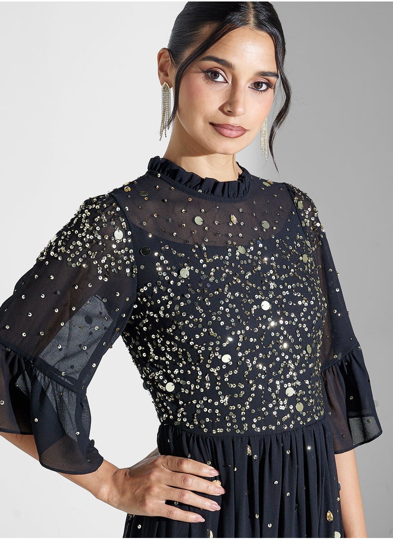 Amelia Rose Embellished Flared Sleeve Dress  - Image 3