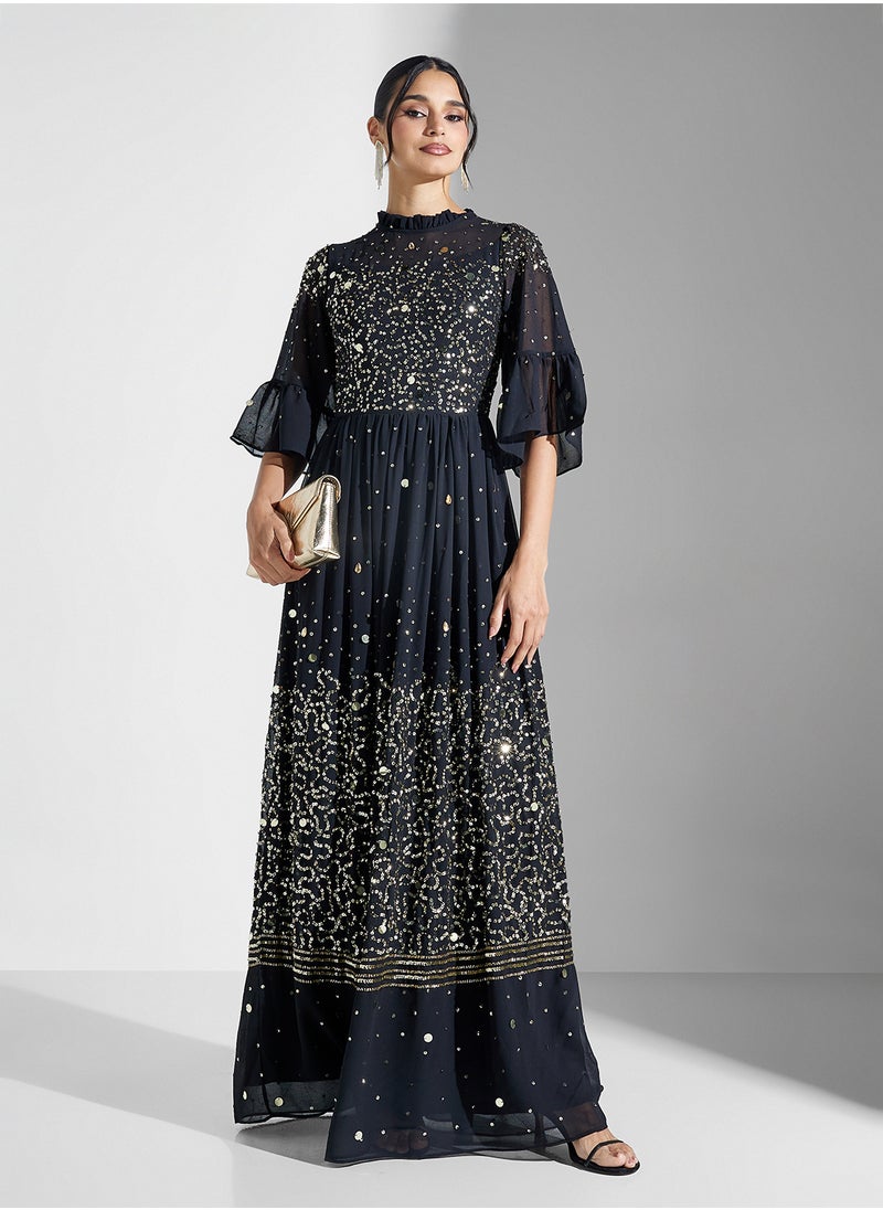 Amelia Rose Embellished Flared Sleeve Dress  - Image 4