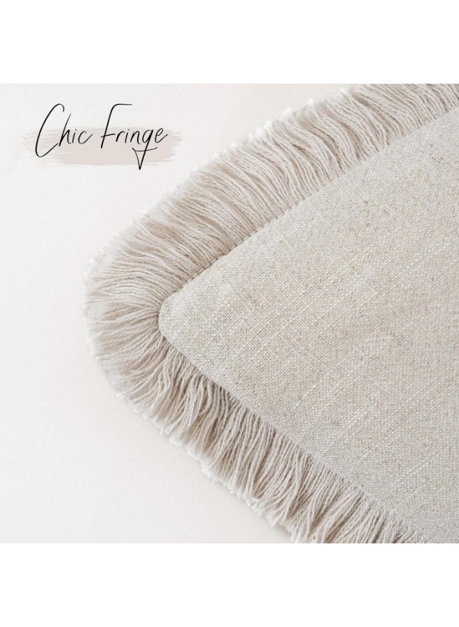 Nadrab Set of 2 Decorative Linen Fringe Throw Pillow Covers Cozy Boho Farmhouse Cushion Cover with Tassels Soft Accent Pillowcase for Couch Sofa Bed Living Room Home Decor,18×18 Inch,Beige - Image 3