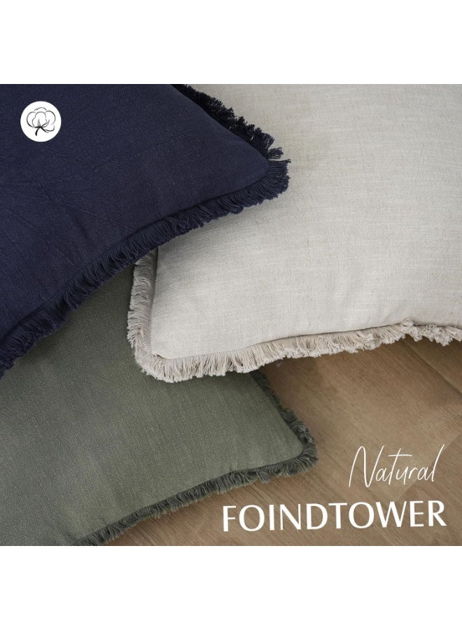 Nadrab Set of 2 Decorative Linen Fringe Throw Pillow Covers Cozy Boho Farmhouse Cushion Cover with Tassels Soft Accent Pillowcase for Couch Sofa Bed Living Room Home Decor,18×18 Inch,Beige - Image 4