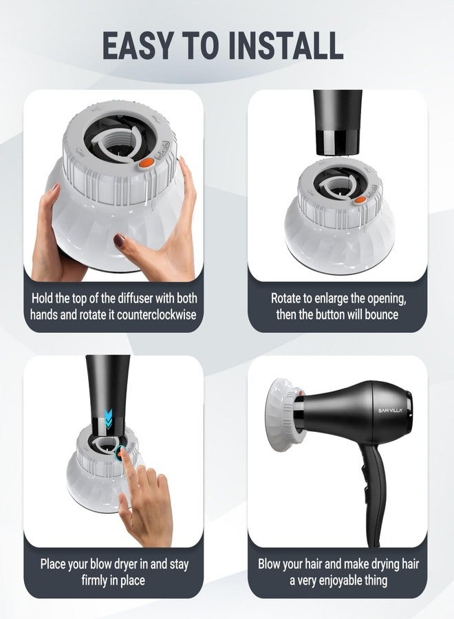 Evalunira Universal Hair Diffuser: Hair Dryer Diffuser Attachment for Curly & Wavy Hair, Fits 1.4-2.4 Inch Nozzles, Ideal for Long Thick Hair, Hair Styling Tool，White - Image 3