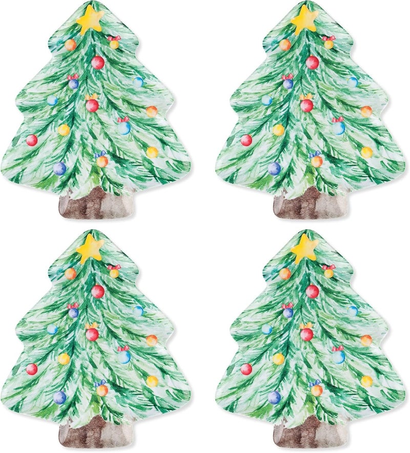 UP UPware Christmas Tree Shaped Melamine Dinner Plates Festive Holiday Party Plates Christmas Decor for Festive Meals Snacks and Desserts Green 1075 x 95 Inch Set of 4 - Image 1