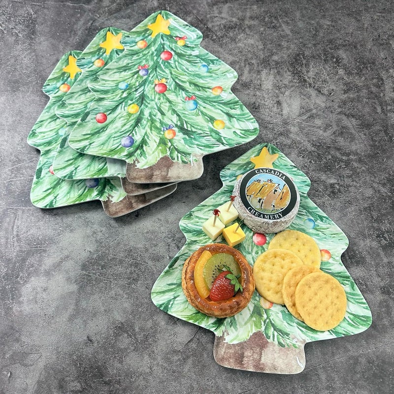 UP UPware Christmas Tree Shaped Melamine Dinner Plates Festive Holiday Party Plates Christmas Decor for Festive Meals Snacks and Desserts Green 1075 x 95 Inch Set of 4 - Image 5