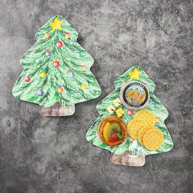 UP UPware Christmas Tree Shaped Melamine Dinner Plates Festive Holiday Party Plates Christmas Decor for Festive Meals Snacks and Desserts Green 1075 x 95 Inch Set of 4 - Image 4