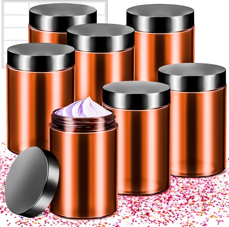 MotBach 6 Pack 10oz Amber Plastic Jars Round Clear Containers with Lids, 300ml Empty Small Cosmetic Jars Makeup Containers, 10ounce Slime Jar Travel Cosmetic Container for Travel Makeup Beauty Product - Image 1