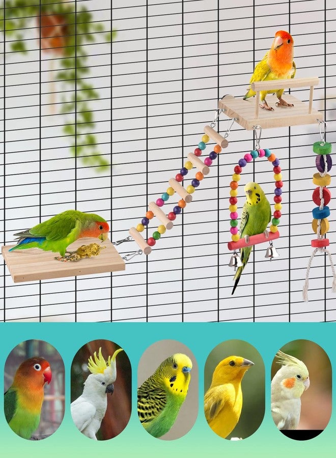 DBNESS 5in1 Bird Parakeet Toys,Detachable Birdie Perches Platform Swing with Climbing Ladder, Parrot Cage Stand Accessories，Wooden Playing Gyms for Conure Cockatiel Lovebird Finch Budgerigar Pigeon - Image 5