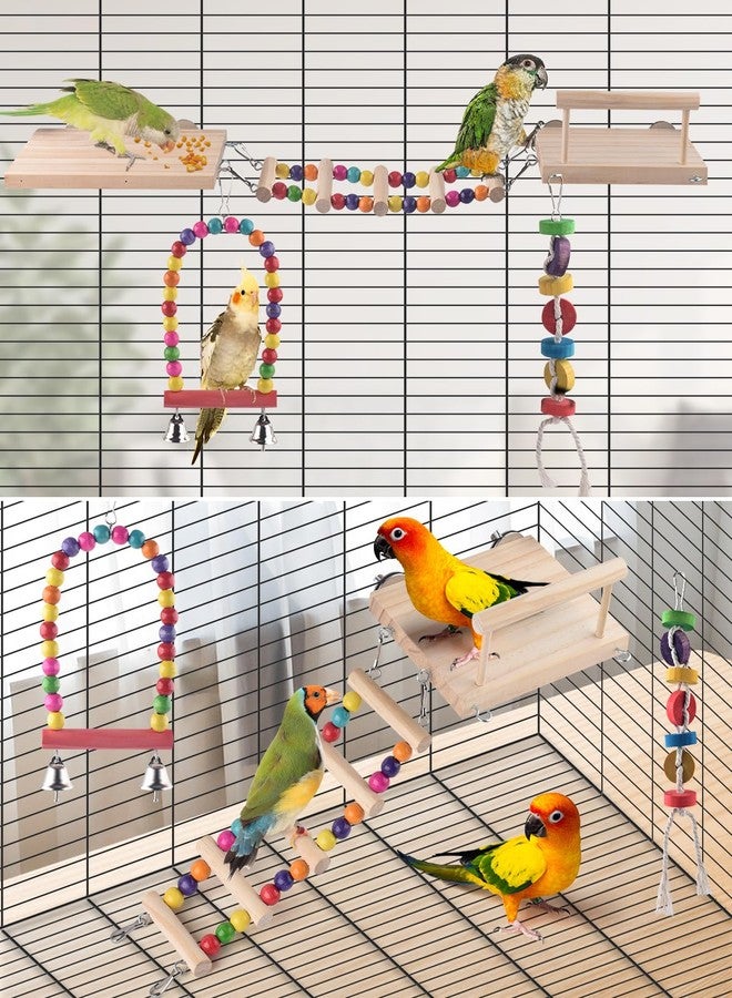 DBNESS 5in1 Bird Parakeet Toys,Detachable Birdie Perches Platform Swing with Climbing Ladder, Parrot Cage Stand Accessories，Wooden Playing Gyms for Conure Cockatiel Lovebird Finch Budgerigar Pigeon - Image 4