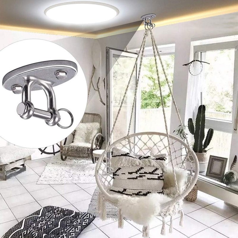 BeneLabel 2pcs Wood Ceiling Hanger Hammock Swing Hanging Hardware Screw Metal Oval Bracket Set for Indoor Outdoor Playground Chair Yoga Rope Punching Bags, 1000lbs - Image 2