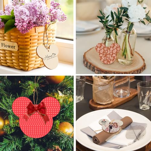Tmflexe Mouse Head 30Pcs Unfinished Wooden Gift Ornaments DIY Craft Birthday Present-30Pack Paintable Blank Natural Mouse Head Cutouts Hanging Wood Slices for Kids Art Crafts DIY Gift Party Supplies - Image 5