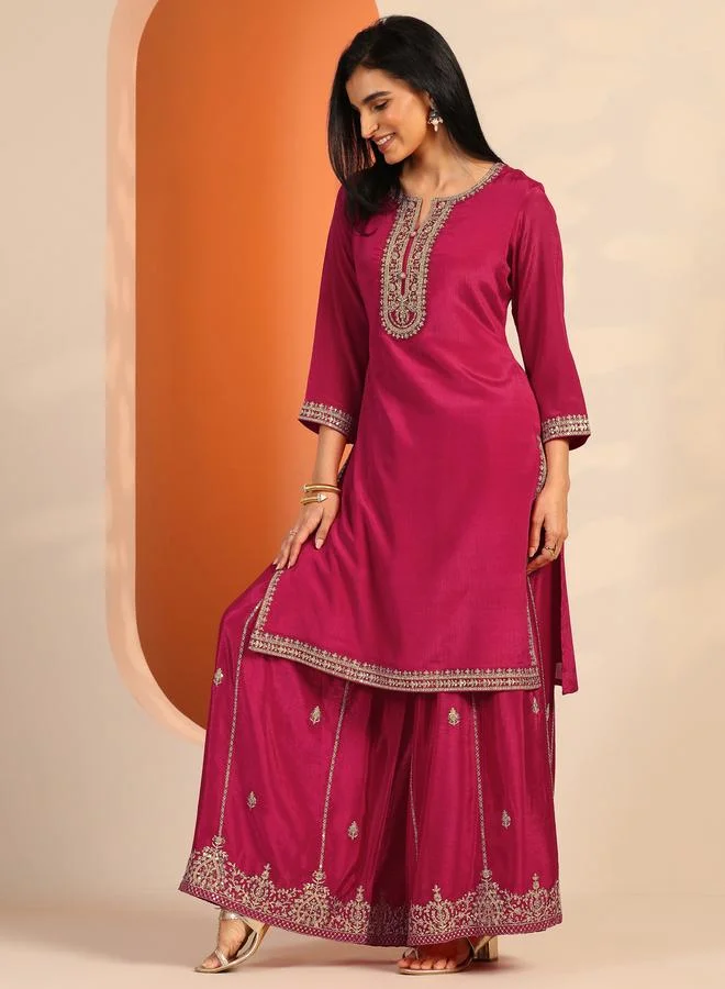 Libas Printed Chinon Straight Kurta, Palazzos And Dupatta Set