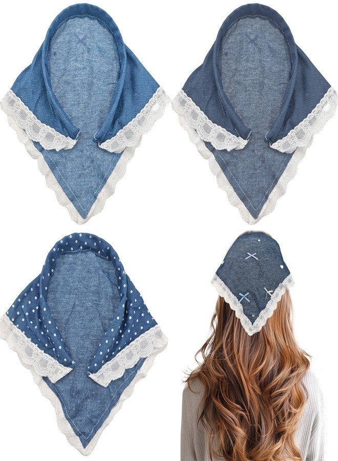 Capiant 3 Pack Denim Hair Scarves for Women - Boho Triangle Bandana Headband & Non-Slip Turban for Hair Styling, Fashion Head Cover Accessories - Image 1