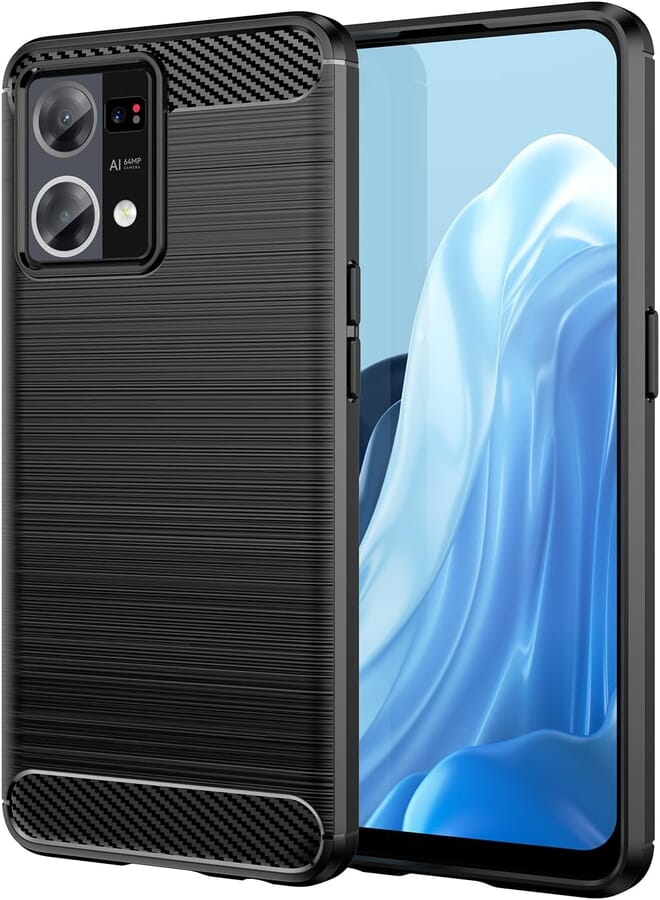FASCINATION phone case compitable with oppo Reno 7 4G Carbon Silicone Case Original Flexible Slim Enhanced Durable Anti-Shock Protector for oppo Reno 7 4G (Black)