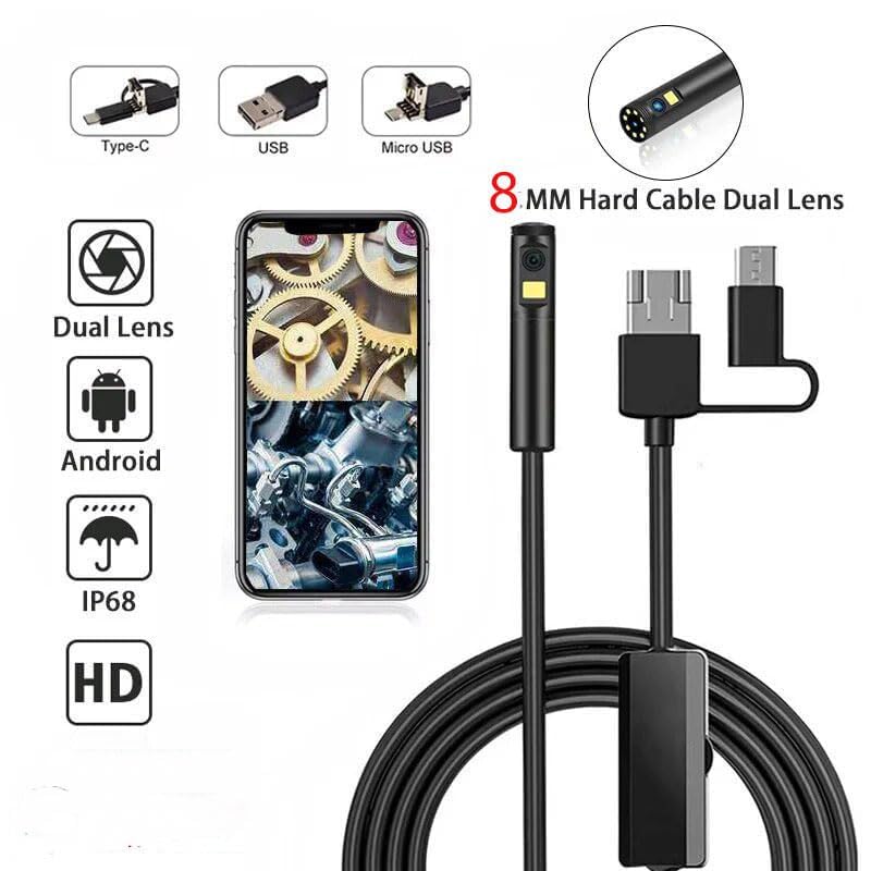 Smars® 8mm Dual Lens Endoscope Camera | boroscope Snake Flexible IP67 Waterproof Camera 3 in 1Ttype C USB v Type Port & 6 LED Light with 5 MTR Length Cable for Android PC and Note Book | MSR91 - Image 2