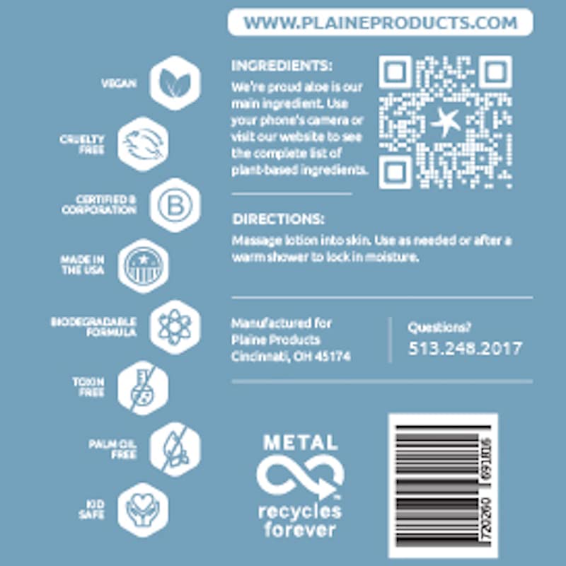 Plaine Products Eco-Friendly Body Lotion - Rosemary, Mint, Vanilla - Sensitive Skin, 16 oz (Refill Bottle) - Image 2