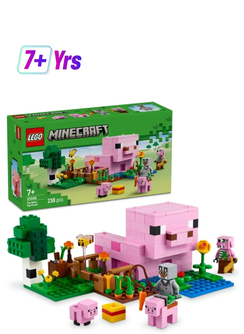 ليغو LEGO Minecraft The Baby Pig House Building Toy - Farm Animal Set Includes a Forest Biome, Hero Figure and Mobs, Gift for 7+ Year Old Girls & Boys 21268