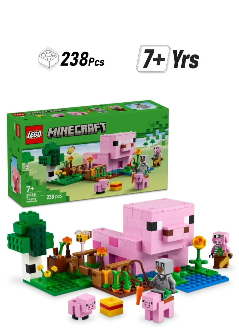 ليغو Minecraft The Baby Pig House Building Toy - Farm Animal Set Includes a Forest Biome, Hero Figure and Mobs, Gift for 7+ Year Old Girls & Boys 21268 (238 pieces)