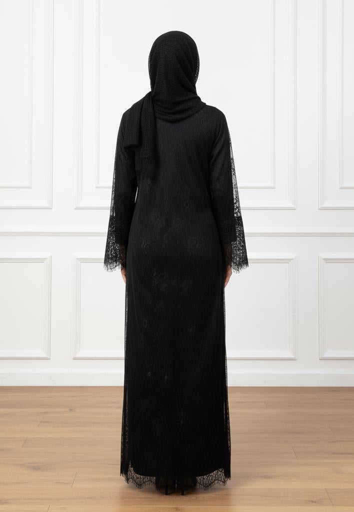NUKHBAA عباءة دانتيل نوير الشاملة - تصميم نيدا المتعدد الطبقات الأنيق - 830 - Image 4