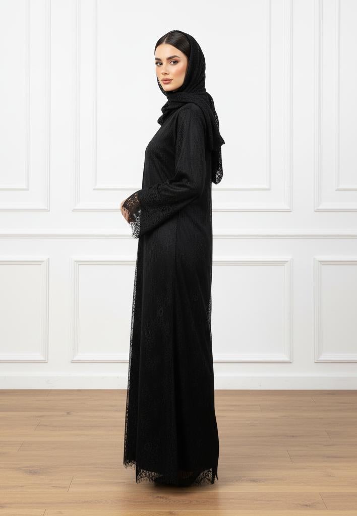 NUKHBAA عباءة دانتيل نوير الشاملة - تصميم نيدا المتعدد الطبقات الأنيق - 830 - Image 3