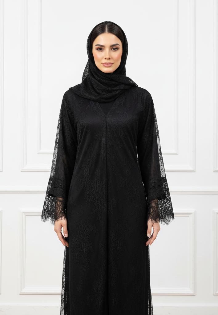 NUKHBAA عباءة دانتيل نوير الشاملة - تصميم نيدا المتعدد الطبقات الأنيق - 830 - Image 2