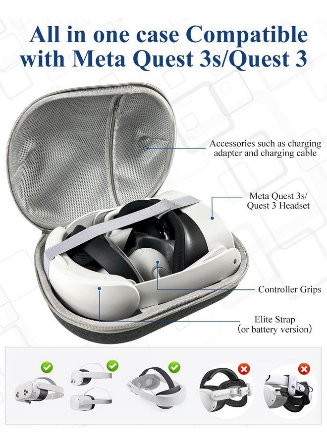 Careflection Carry Case for Oculus Meta Quest 3/ Quest 3 VR Glass Dust Proof Double Layer Storage Box & Travel Hand Carrying Bag Fits Virtual Reality Device+Elite Strap+Controllers+ Cable+ Kit, Grey - Image 3