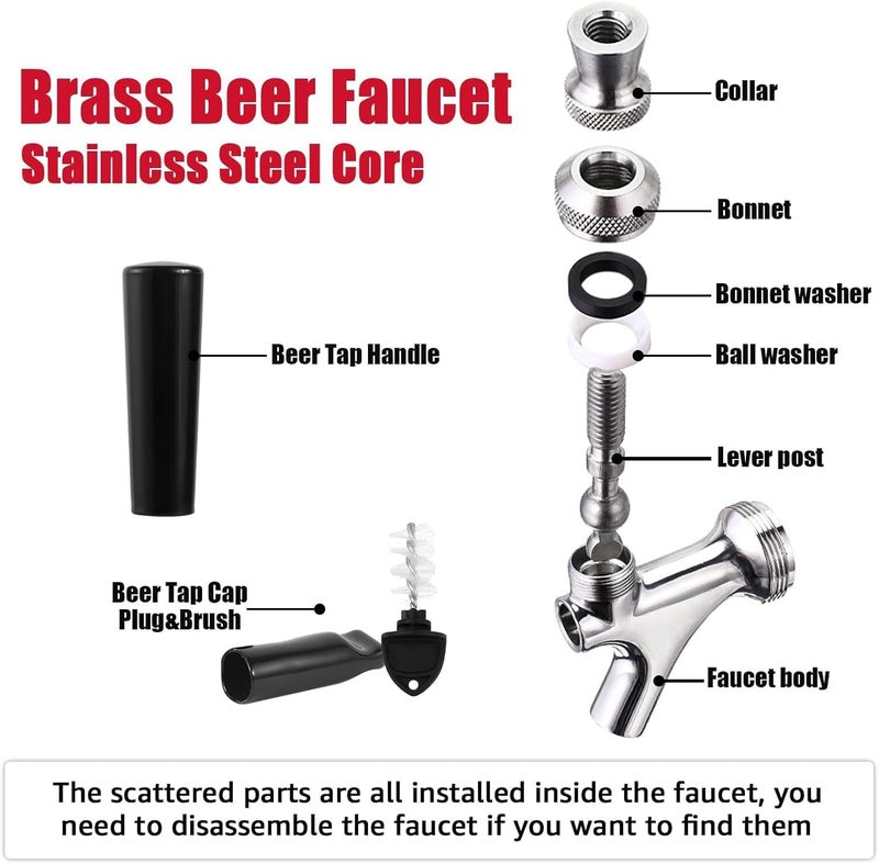 MRbrew Beer Faucet, Stainless Steel Core Draft Beer Tap Commercial Kegerator Faucet for Beer Dispenser with Beer Tap Handle & Tap Plug, No Leaks Beer Keg Tap fit Home Bar Homebrew Beer Tower - Image 2
