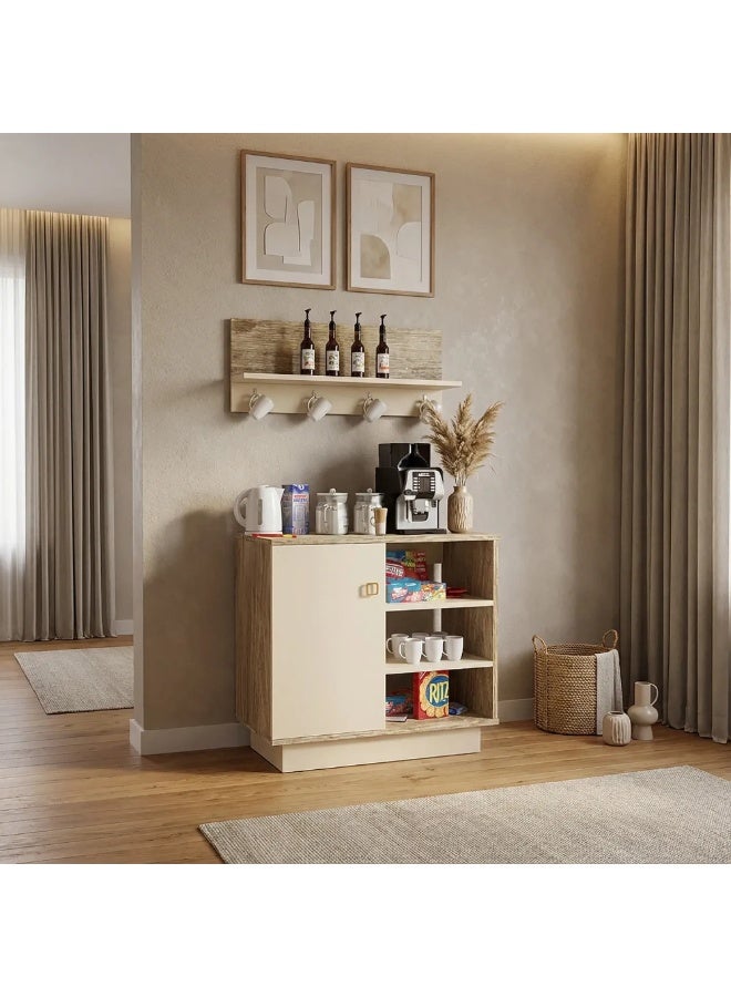 Stylish Home Wooden and beige coffee corner table with shelf - RC49 40x80x90 cm - Image 1