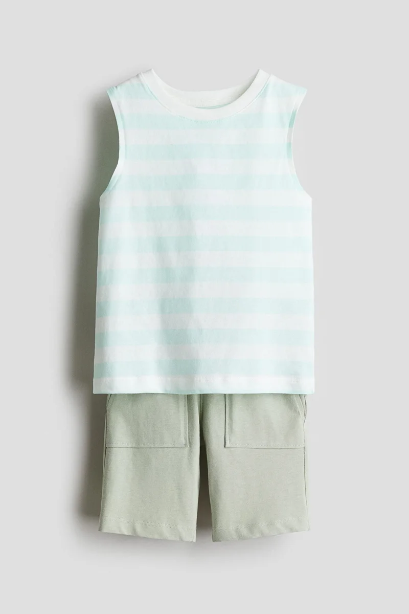 اتش اند ام طقم قطني من بلوزة فيست وشورت - عبوة من قطعتين