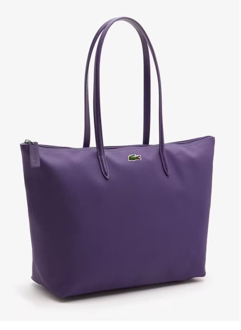 LACOSTE Women's L12.12 Concept Fashion Versatile Large Capacity Zipper Shoulder Bag Handbag Large Purple 45cm * 30cm * 12cm  - Image 3