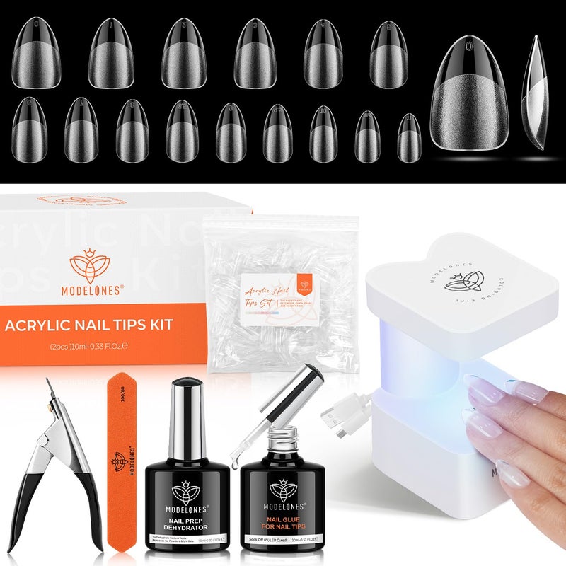 modelones modelones Gel Nail Kit, Upgrade 15Sizes Pre-shaped Gel Nail Tips Short Almond Shape, 9-in-One Glue Prep Dehydrator & Portable Led Lamp, 510Pcs Press On Extension Kit Gift for Women 