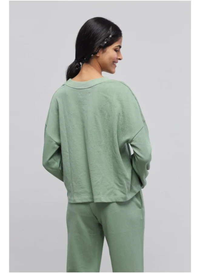 NeceSera Mint Green Puffed Sleeves Terry Sweatshirt