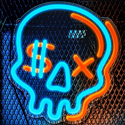 Eufrozy Skull Neon Sign for Wall Decor Halloween 6 Dimmable Skeleton Skull Neon Light USB Powered Blue Led Sign for BedroomCute Halloween DecorationsTeenageBoyRoom DecorMan CaveGamerKids