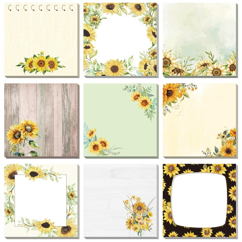 Saypacck 9 Pads Sunflower Sticky Notes Cartoon Self Stick Notepads 3x3 Inches Notes Adhesive Memo Pad Office Decor Gifts for Students School Teacher Office Meeting - Image 1