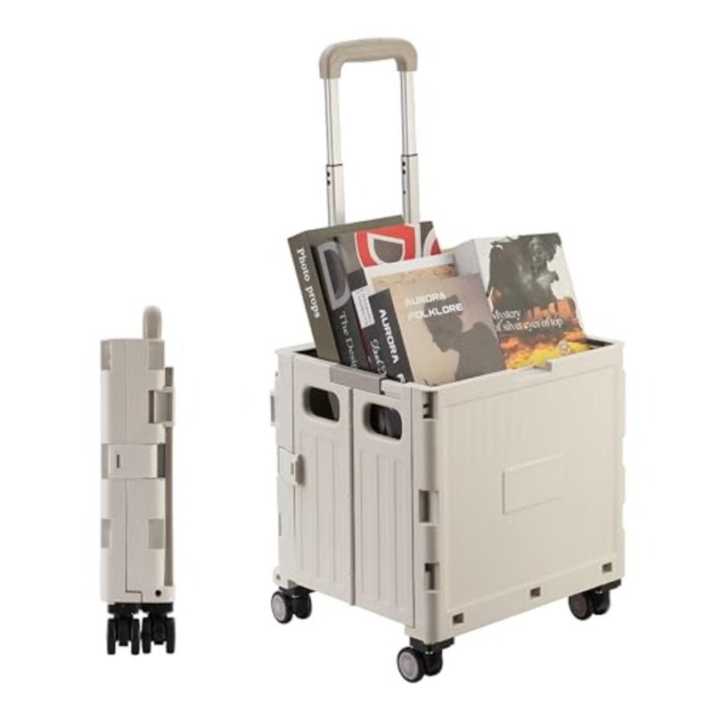 Foldable Shopping Cart with 38x39x32.5cm Collapsible Rolling Utility Cart with Lock, Telescopic Handle, Noiseless Wheels, and Lid - for Grocery, Office, Travel, and Home Storage - Image 1