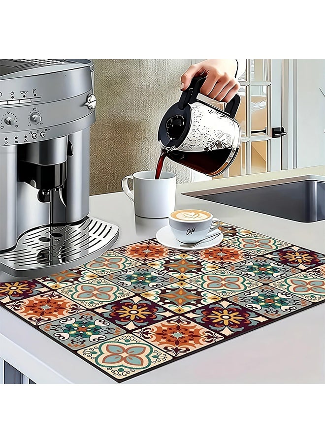 Peachjoy حصيرة قهوة سريعة الجفاف بتصميم بوهيمي غير قابلة للانزلاق ماصة من الألياف الدقيقة لحماية أسطح العمل لآلات القهوة وأواني القهوة، نمط زهور متعدد الألوان، مناسبة جداً للمغسلة وبارات القهوة (A 20x30cm) - Image 2