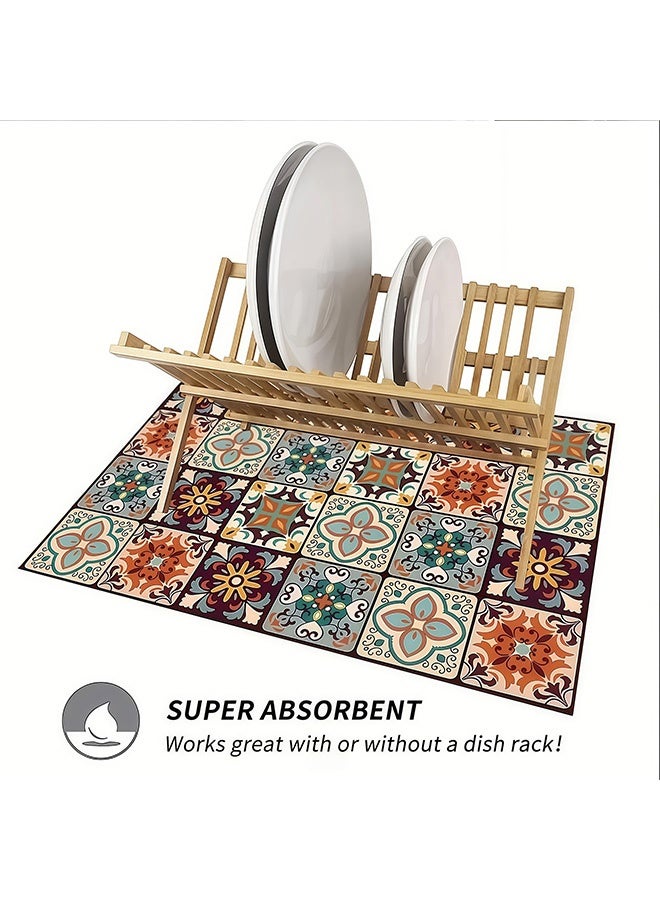 Peachjoy حصيرة قهوة سريعة الجفاف بتصميم بوهيمي غير قابلة للانزلاق ماصة من الألياف الدقيقة لحماية أسطح العمل لآلات القهوة وأواني القهوة، نمط زهور متعدد الألوان، مناسبة جداً للمغسلة وبارات القهوة (A 20x30cm) - Image 5