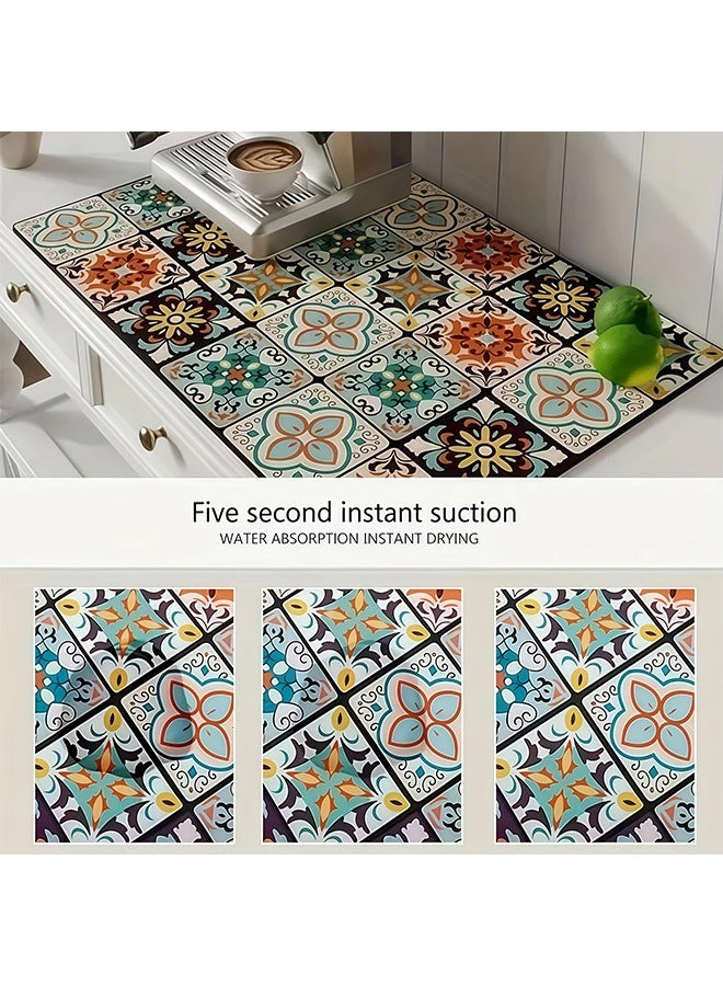 Peachjoy حصيرة قهوة سريعة الجفاف بتصميم بوهيمي غير قابلة للانزلاق ماصة من الألياف الدقيقة لحماية أسطح العمل لآلات القهوة وأواني القهوة، نمط زهور متعدد الألوان، مناسبة جداً للمغسلة وبارات القهوة (A 20x30cm) - Image 3