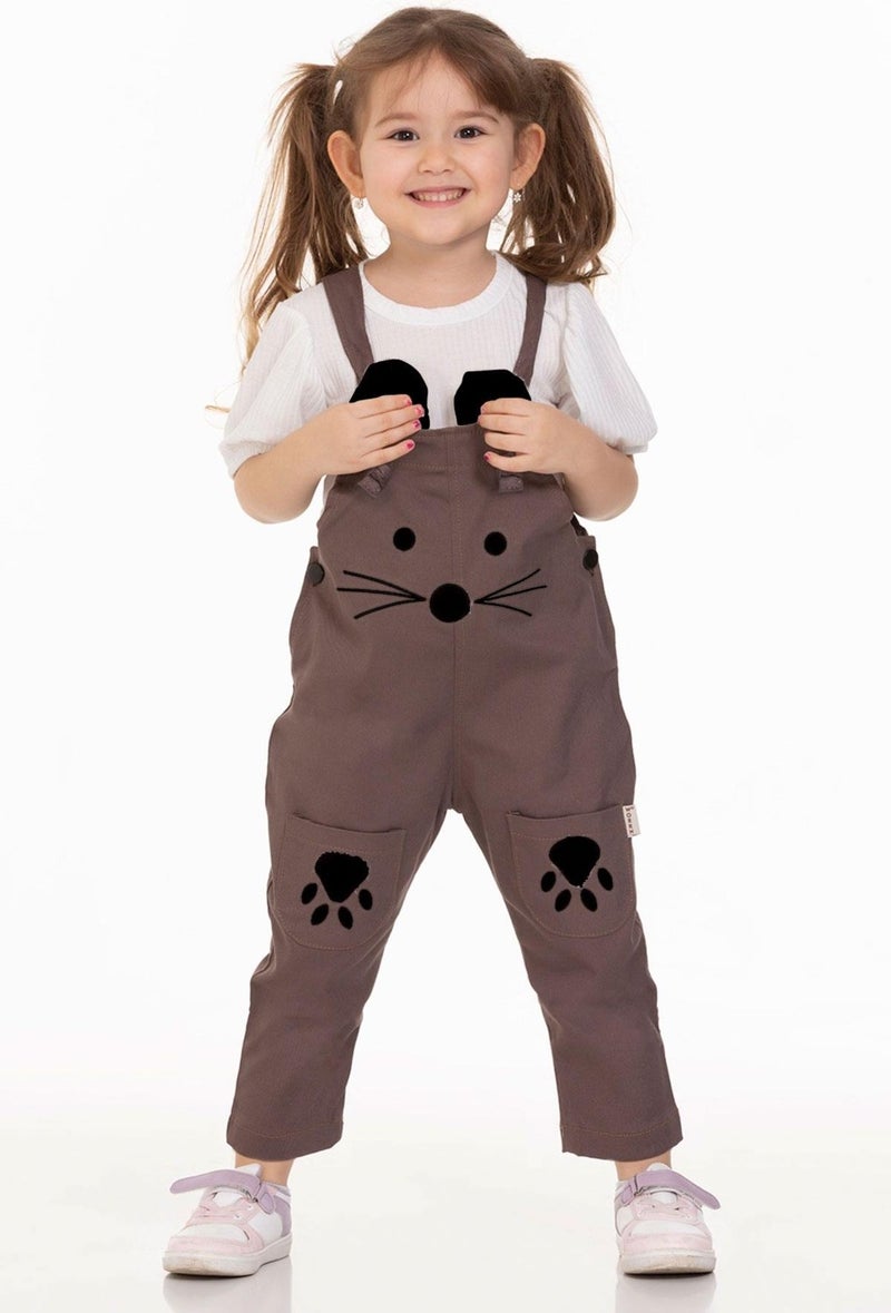 Zepkids Ten Double Pockets Cat Brown Color Boy Jumpsuit  - Image 2