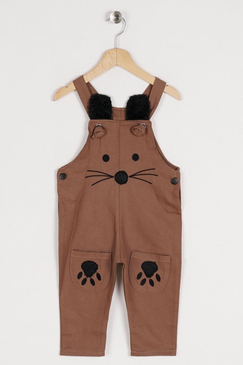 Zepkids Ten Double Pockets Cat Brown Color Boy Jumpsuit  - Image 3