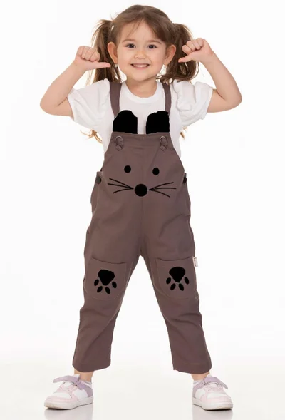Zepkids Ten Double Pockets Cat Brown Color Boy Jumpsuit